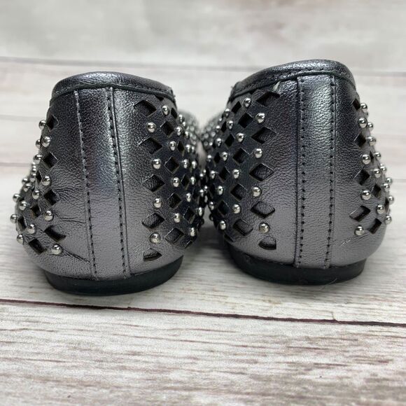 Michael Kors Silver Metallic Studded Leather Perforated Ballet Flats Size 5M - Picture 7 of 13